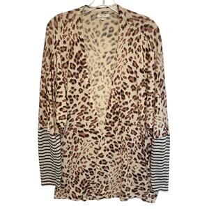 Maurices Animal Print Cardigan Womens Large Striped Sleeves Tan Leopard Topper